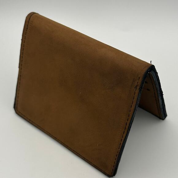 Minimalist Handmade Oaxaca Brown Suede Nubuck Leather Slim Bifold Card Wallet - Picture 4 of 9